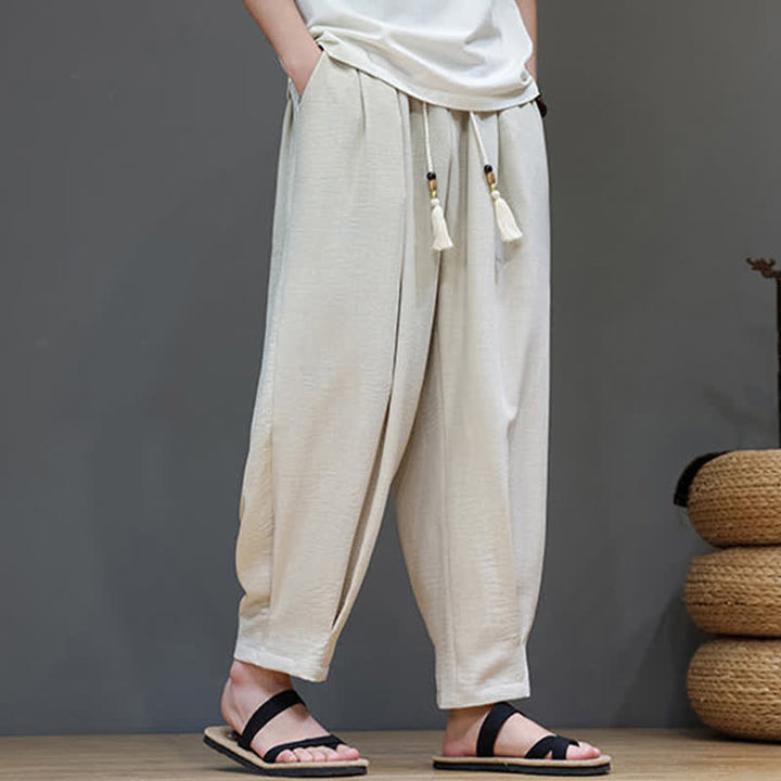 Buddha Stones Summer Minimalist Solid Men's Elastic Waist Tapered Pants With Pockets - image 7