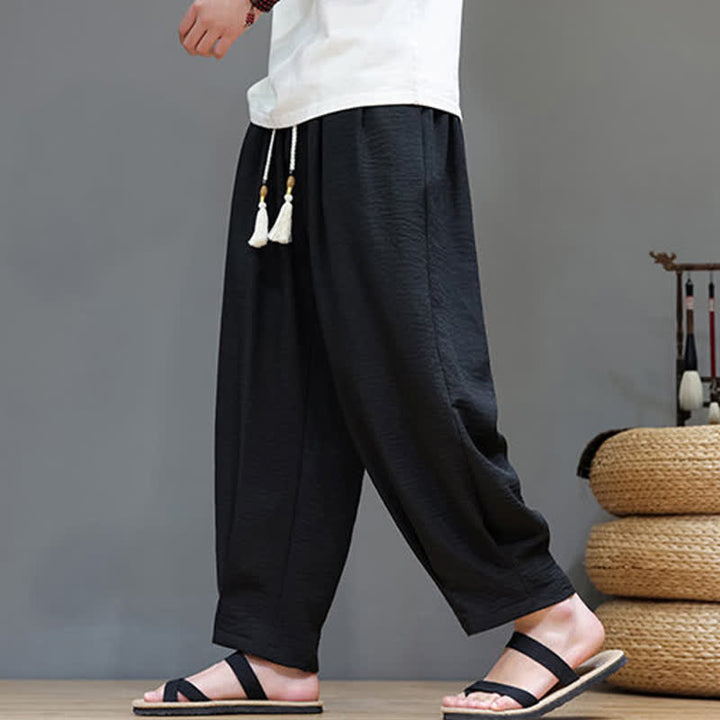 Buddha Stones Summer Minimalist Solid Men's Elastic Waist Tapered Pants With Pockets - image 24