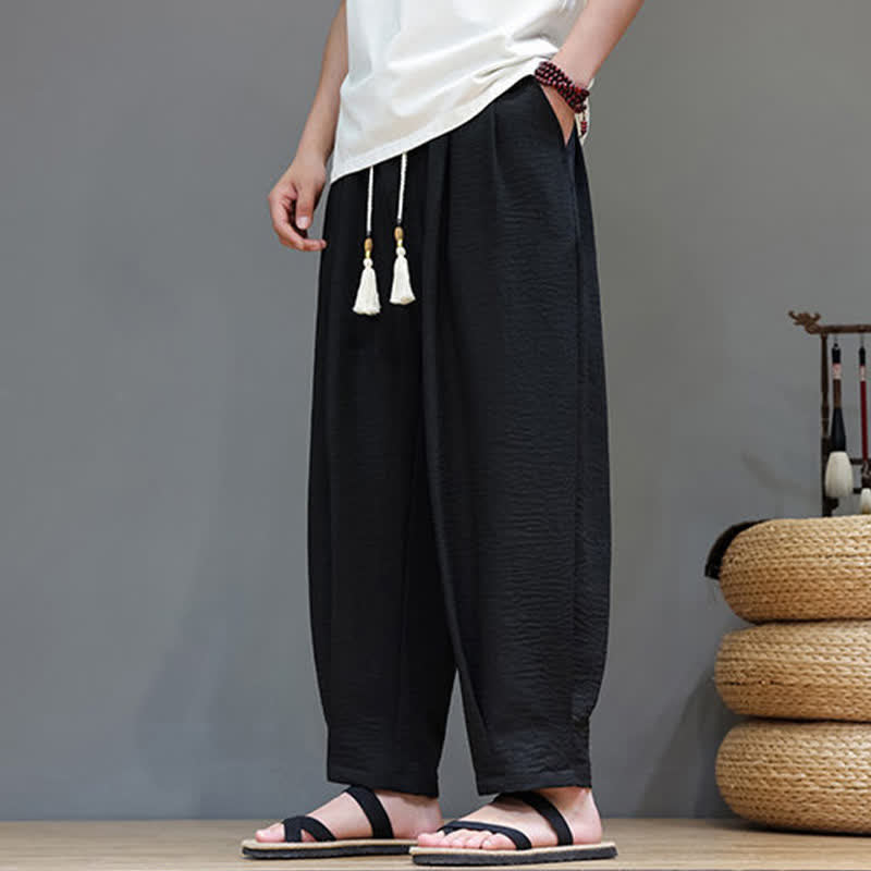 Buddha Stones Summer Minimalist Solid Men's Elastic Waist Tapered Pants With Pockets - image 21