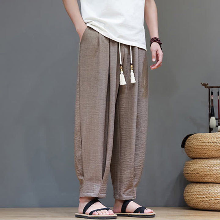 Buddha Stones Summer Minimalist Solid Men's Elastic Waist Tapered Pants With Pockets - image 30
