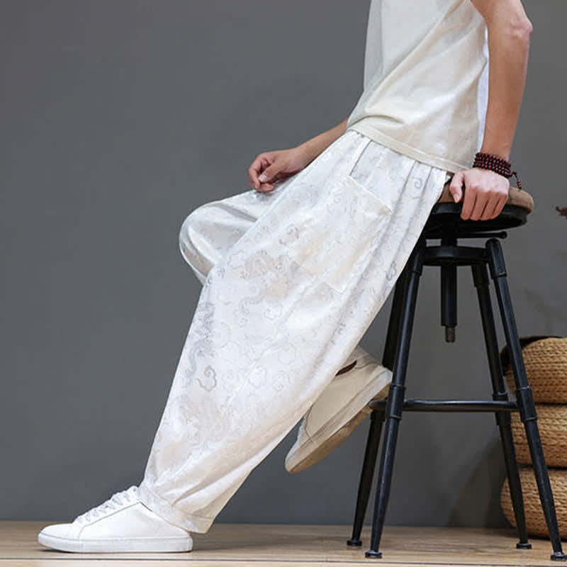 Buddha Stones Summer Drawstring Cloud Pattern Solid Elastic Waist Men's Harem Pants With Pockets - image 22