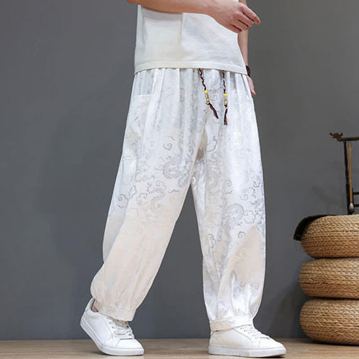 Buddha Stones Summer Drawstring Cloud Pattern Solid Elastic Waist Men's Harem Pants With Pockets - image 16