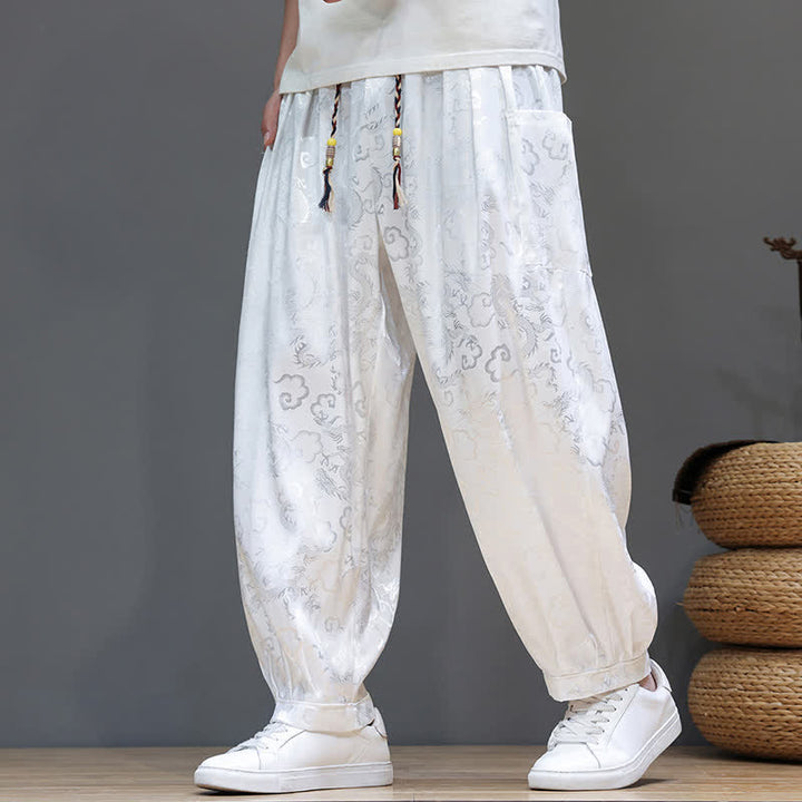 Buddha Stones Summer Drawstring Cloud Pattern Solid Elastic Waist Men's Harem Pants With Pockets - image 19