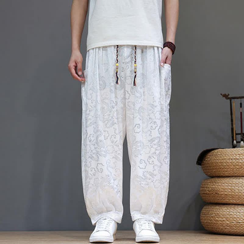 Buddha Stones Summer Drawstring Cloud Pattern Solid Elastic Waist Men's Harem Pants With Pockets - WhiteSmoke - US/UK/AU46，EU56 (5XL) - image 18