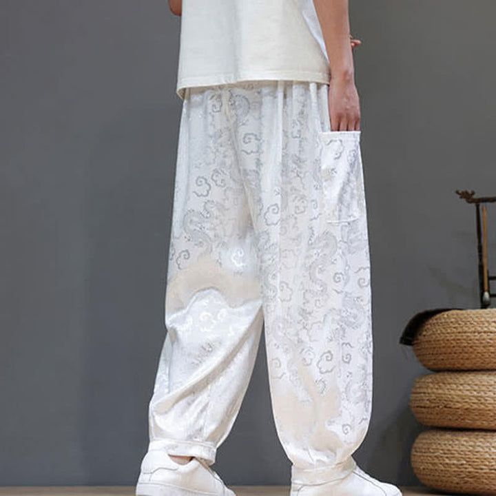 Buddha Stones Summer Drawstring Cloud Pattern Solid Elastic Waist Men's Harem Pants With Pockets - image 15