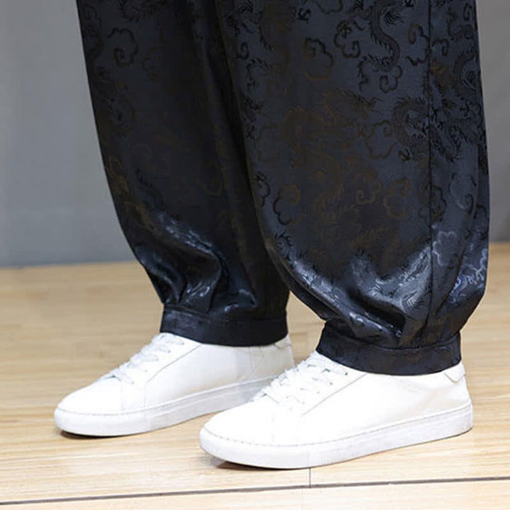 Buddha Stones Summer Drawstring Cloud Pattern Solid Elastic Waist Men's Harem Pants With Pockets - image 10