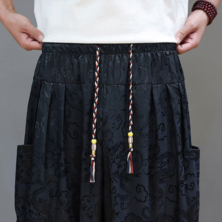 Buddha Stones Summer Drawstring Cloud Pattern Solid Elastic Waist Men's Harem Pants With Pockets - image 8