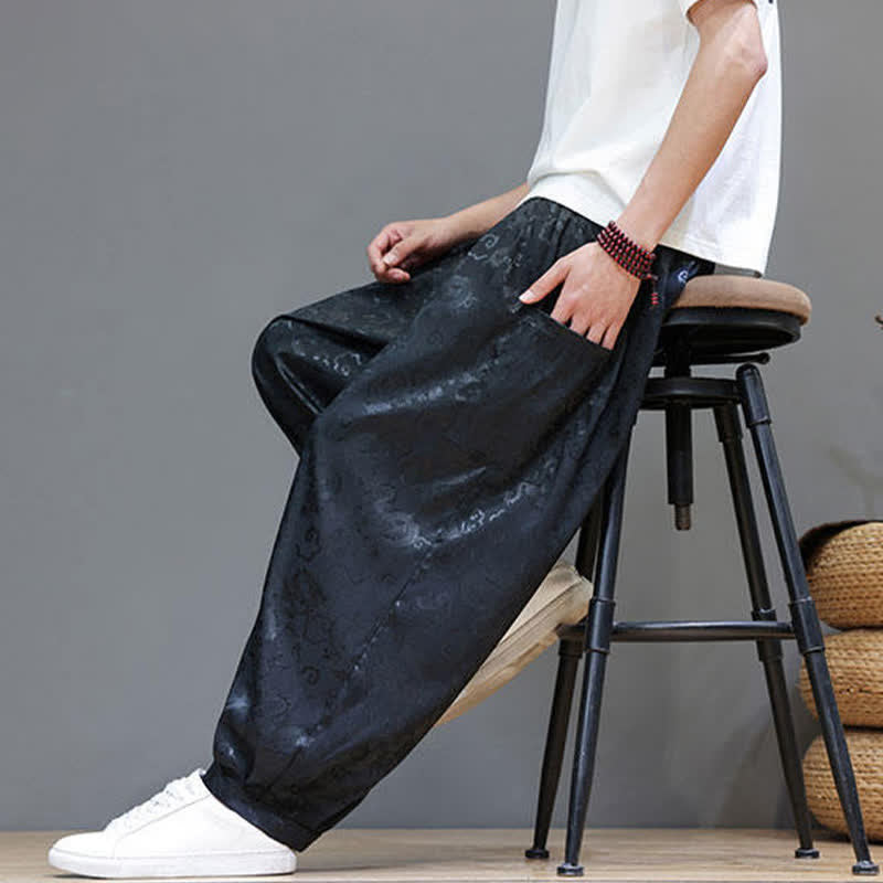 Buddha Stones Summer Drawstring Cloud Pattern Solid Elastic Waist Men's Harem Pants With Pockets - image 7