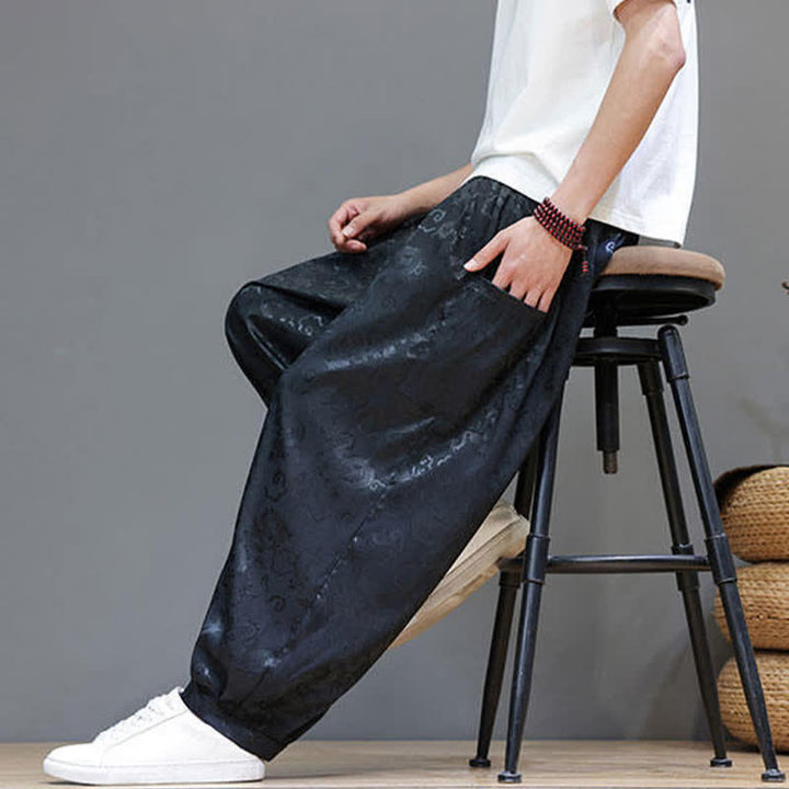 Buddha Stones Summer Drawstring Cloud Pattern Solid Elastic Waist Men's Harem Pants With Pockets - image 7