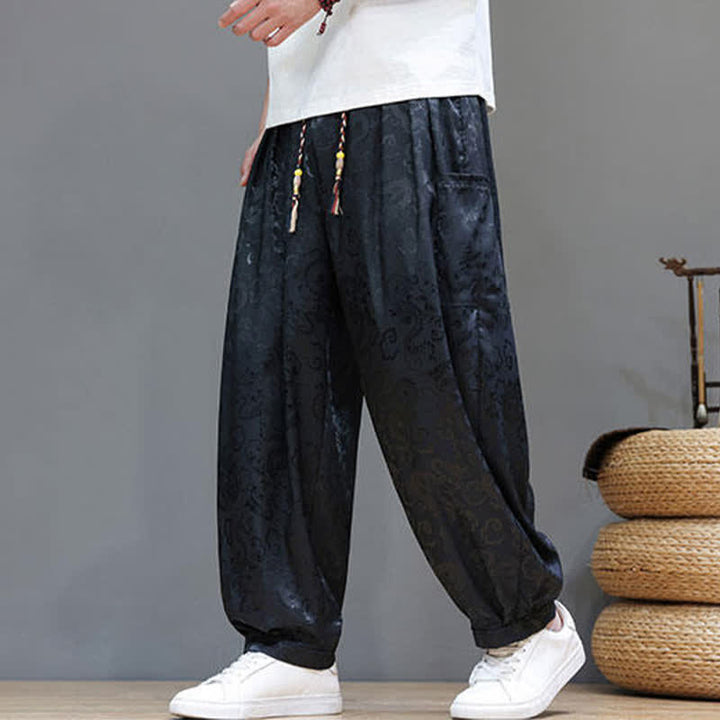 Buddha Stones Summer Drawstring Cloud Pattern Solid Elastic Waist Men's Harem Pants With Pockets - image 4