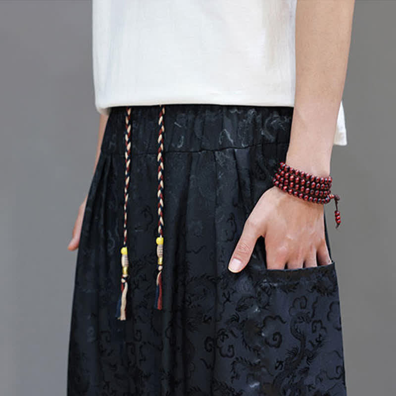 Buddha Stones Summer Drawstring Cloud Pattern Solid Elastic Waist Men's Harem Pants With Pockets - image 9