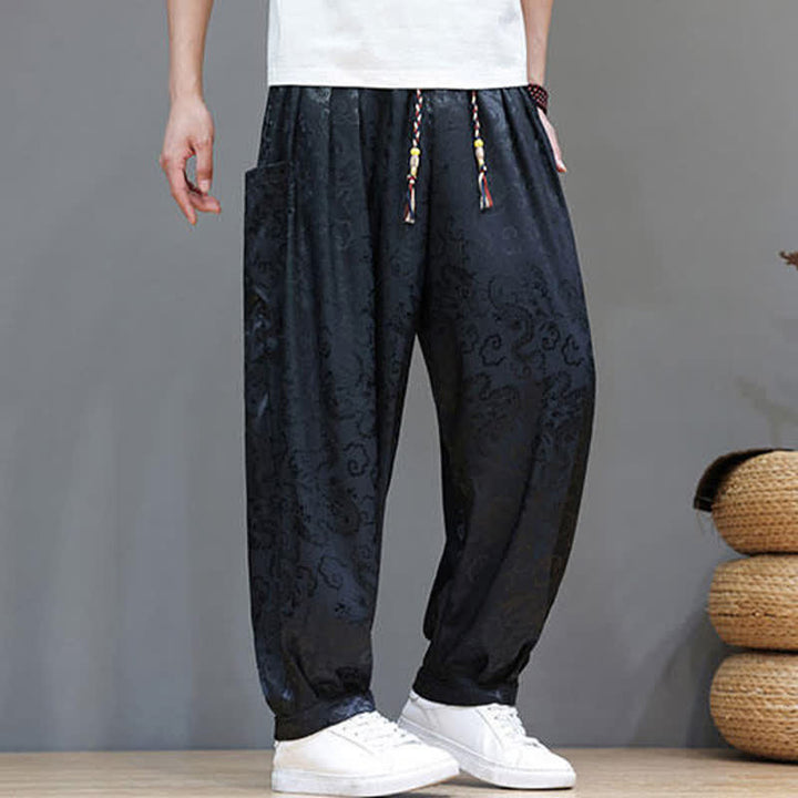 Buddha Stones Summer Drawstring Cloud Pattern Solid Elastic Waist Men's Harem Pants With Pockets - image 2