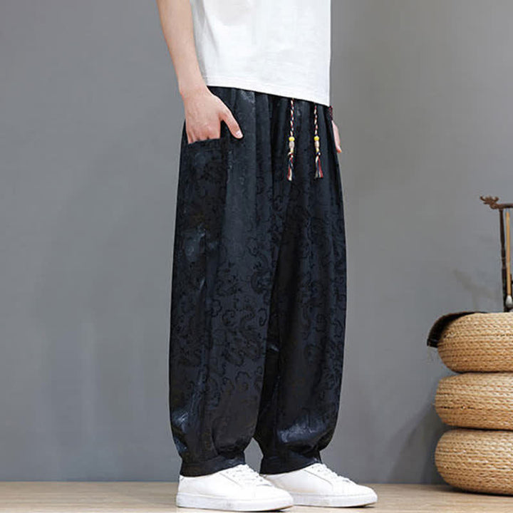 Buddha Stones Summer Drawstring Cloud Pattern Solid Elastic Waist Men's Harem Pants With Pockets - image 6