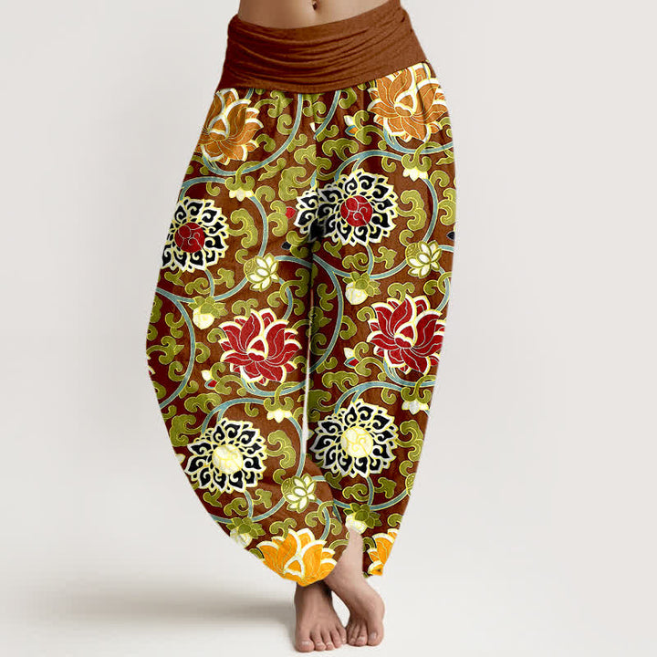 Buddha Stones Pure Cotton Bohemian Lotus Vine Pattern Women's Elastic Waist Harem Pants - image 5