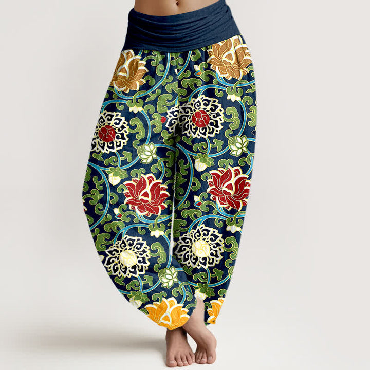 Buddha Stones Pure Cotton Bohemian Lotus Vine Pattern Women's Elastic Waist Harem Pants - image 8