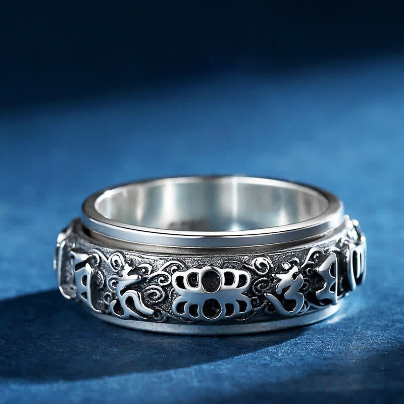 Buddha Stones Pixiu Om Mani Padme Hum Copper Rotatable Ring - image 2