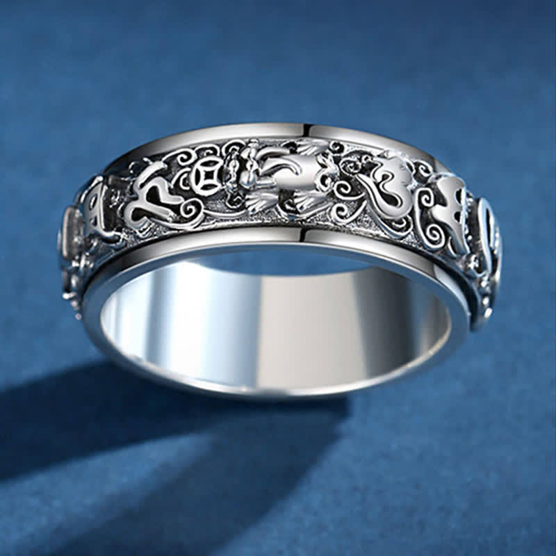 Buddha Stones Pixiu Om Mani Padme Hum Copper Rotatable Ring - image 9