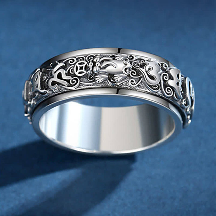 Buddha Stones Pixiu Om Mani Padme Hum Copper Rotatable Ring - image 9