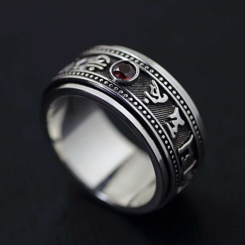 Buddha Stones Garnet Om Mani Padme Hum Copper Rotatable Peace Ring - 21.6mm - image 0