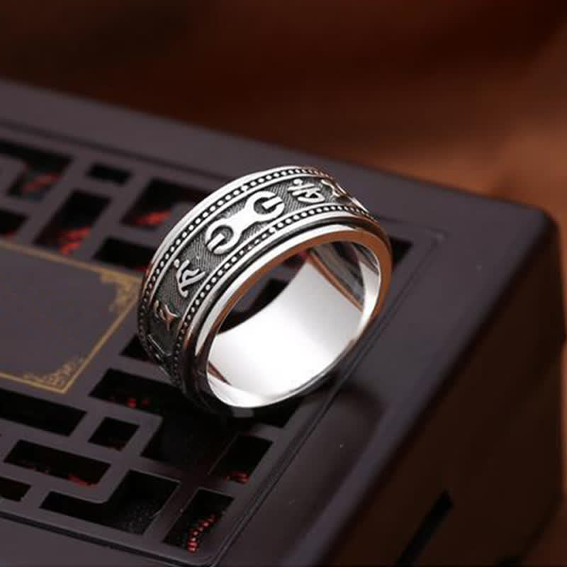 Buddha Stones Garnet Om Mani Padme Hum Copper Rotatable Peace Ring - image 9