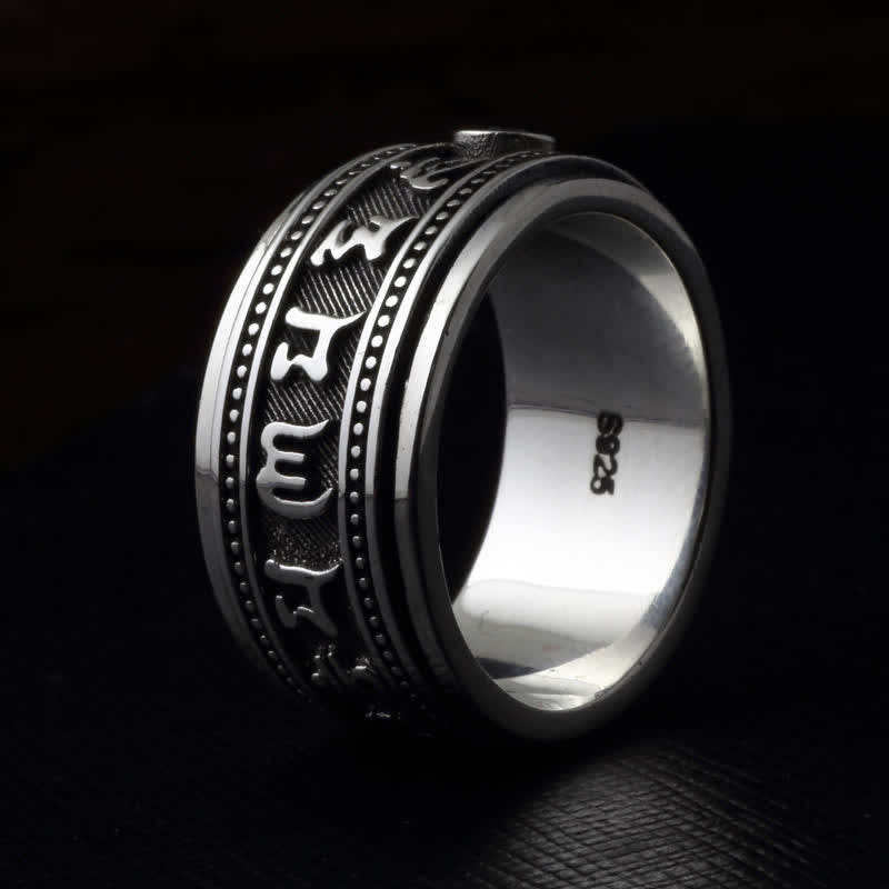 Buddha Stones Garnet Om Mani Padme Hum Copper Rotatable Peace Ring - image 1