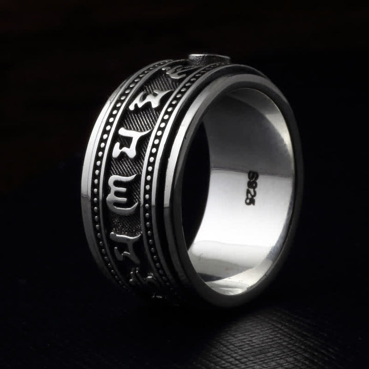 Buddha Stones Garnet Om Mani Padme Hum Copper Rotatable Peace Ring - image 1