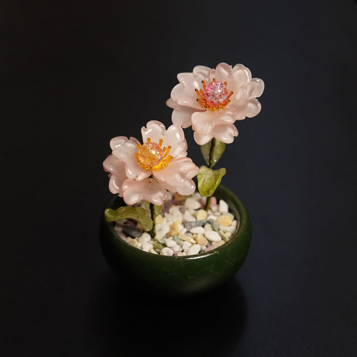 Buddha Stones Peony Lotus Liuli Flowerpot Handmade Mindful Living Decor - Pink Peony - image 2