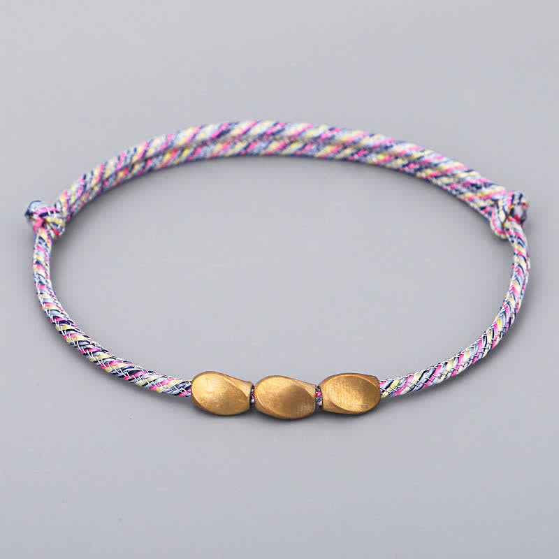 Buddha Stones Multiple Colors String Golden Copper Beads Balance Bracelet - Light Pink - image 0