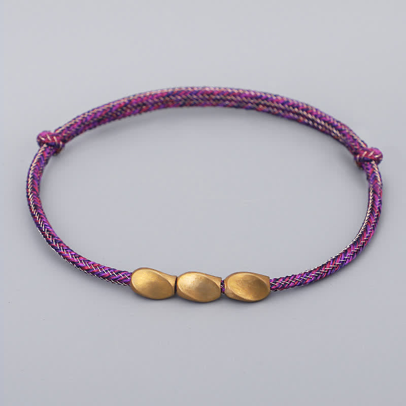 Buddha Stones Multiple Colors String Golden Copper Beads Balance Bracelet - Dark Pink - image 4