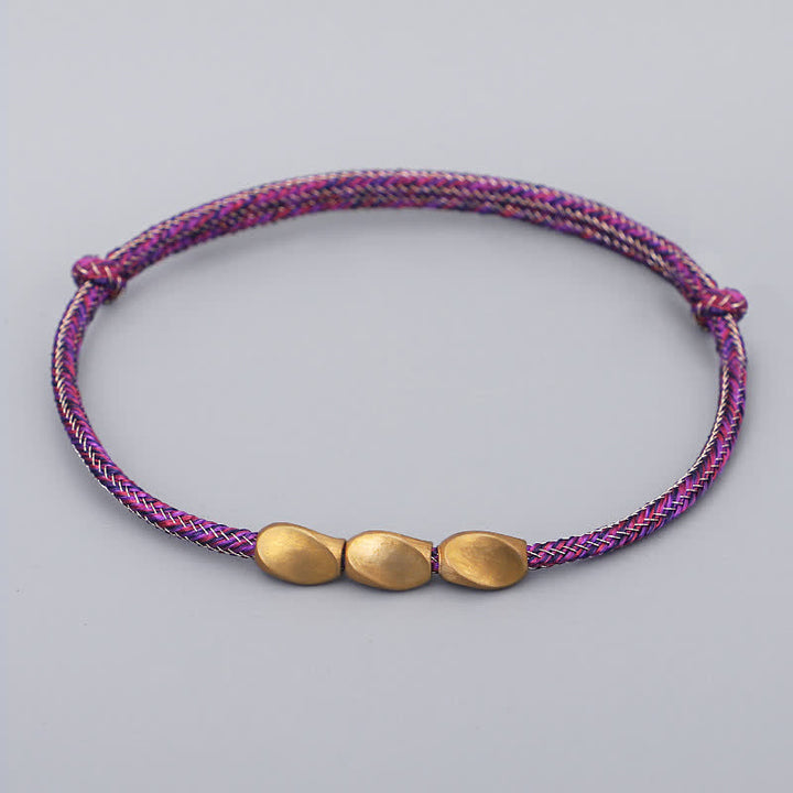 Buddha Stones Multiple Colors String Golden Copper Beads Balance Bracelet - Dark Pink - image 4