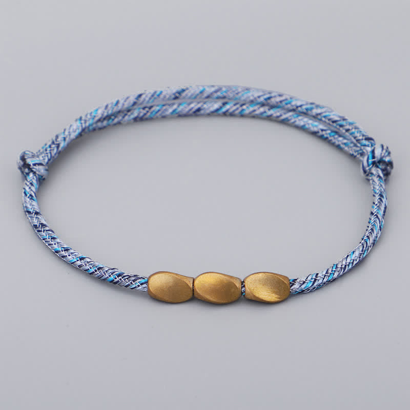 Buddha Stones Multiple Colors String Golden Copper Beads Balance Bracelet - Sky Blue - image 6