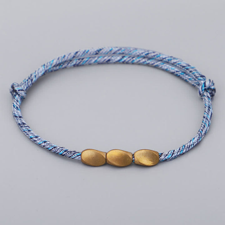 Buddha Stones Multiple Colors String Golden Copper Beads Balance Bracelet - Sky Blue - image 6