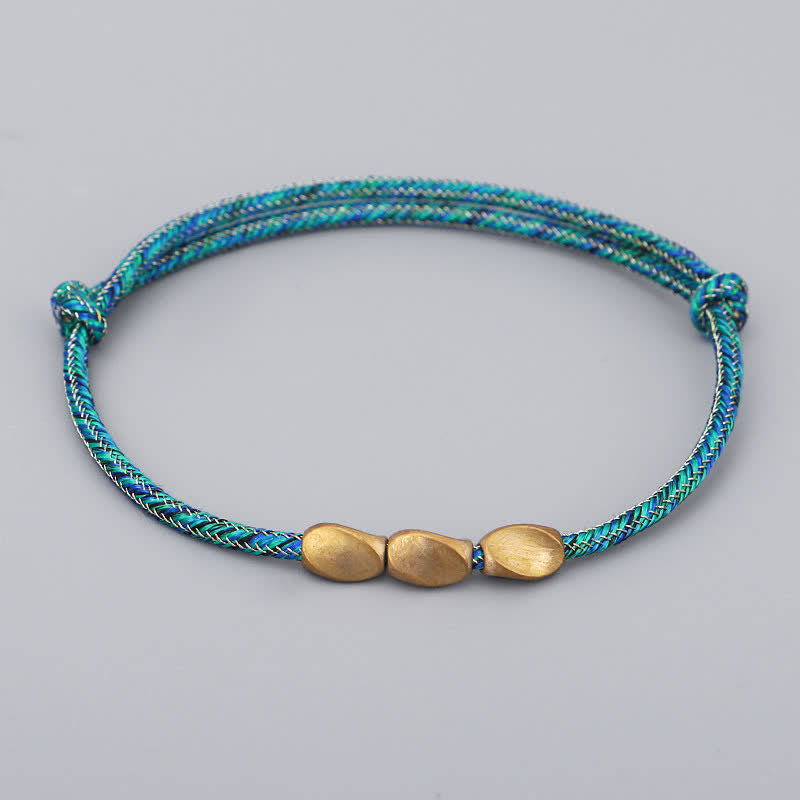 Buddha Stones Multiple Colors String Golden Copper Beads Balance Bracelet - Green - image 9