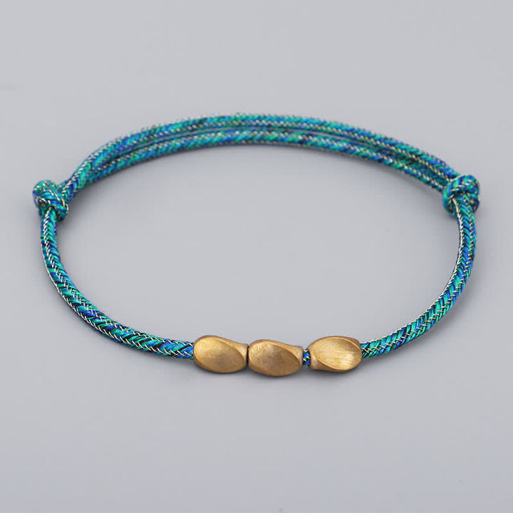 Buddha Stones Multiple Colors String Golden Copper Beads Balance Bracelet - Green - image 9