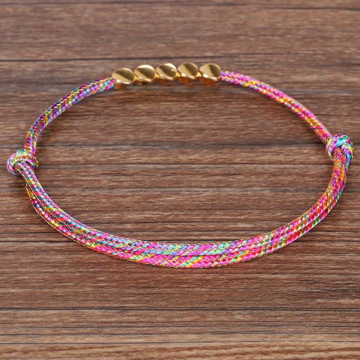 Buddha Stones Rainbow Multicolor Braided String Golden Copper Beads Luck Bracelet - image 3