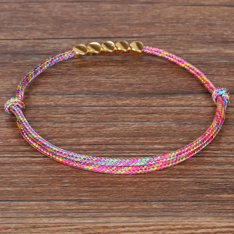Buddha Stones Rainbow Multicolor Braided String Golden Copper Beads Luck Bracelet - image 3