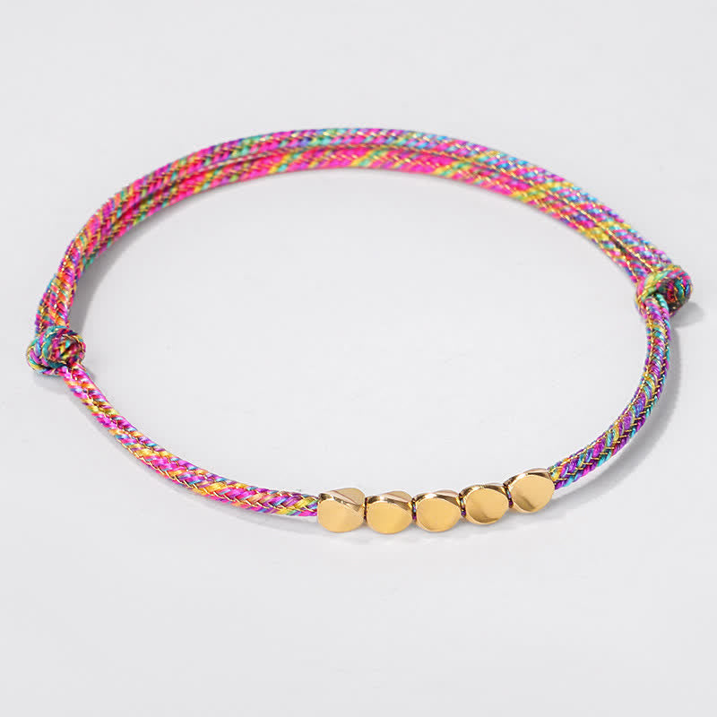 Buddha Stones Rainbow Multicolor Braided String Golden Copper Beads Luck Bracelet - String(Wrist Circumference:15-28cm) - image 0