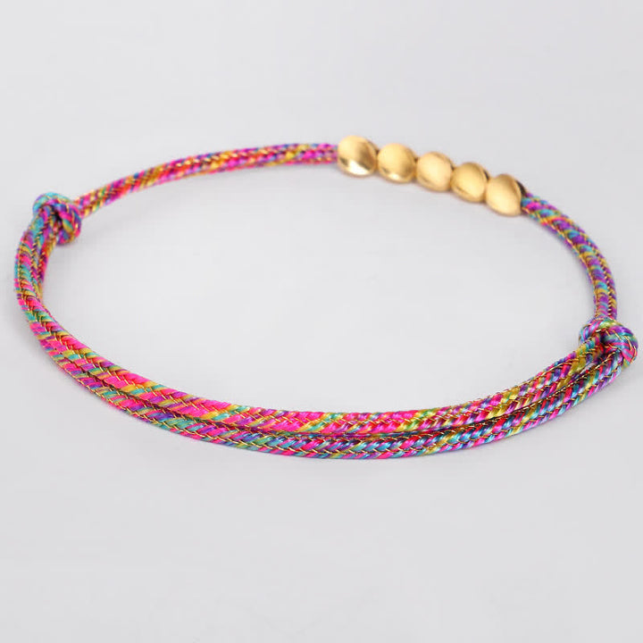 Buddha Stones Rainbow Multicolor Braided String Golden Copper Beads Luck Bracelet - image 4