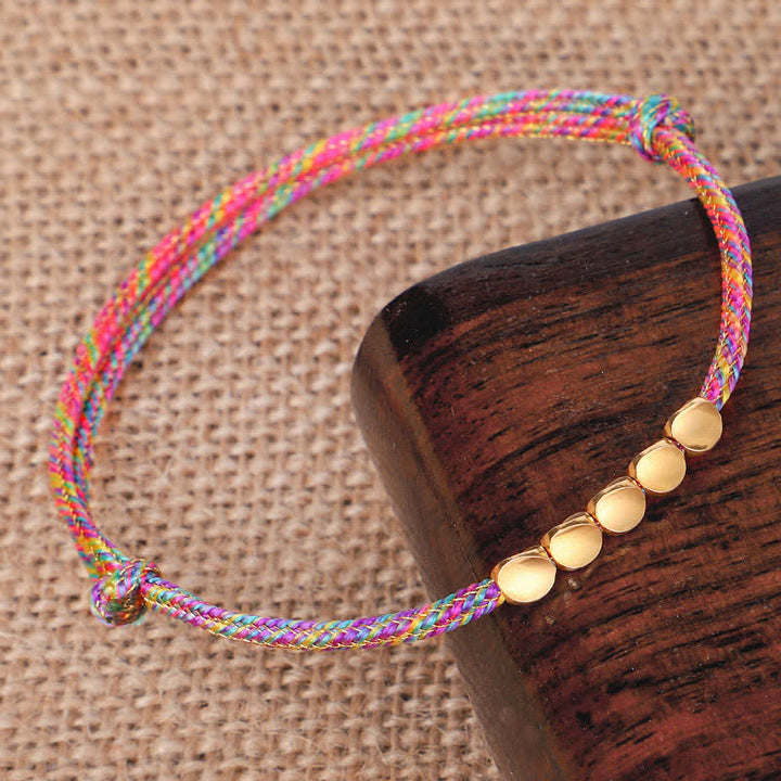 Buddha Stones Rainbow Multicolor Braided String Golden Copper Beads Luck Bracelet - image 2