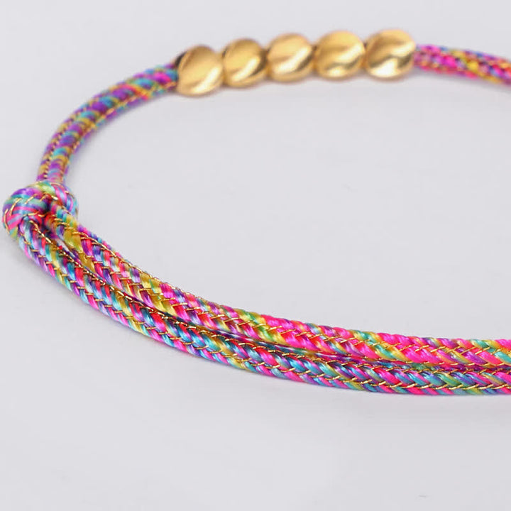 Buddha Stones Rainbow Multicolor Braided String Golden Copper Beads Luck Bracelet - image 8