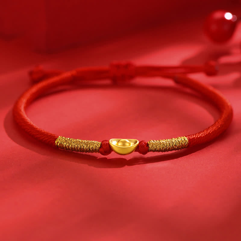 Buddha Stones Yuanbao Red String Braided Luck Bracelet - Red String(Wrist Circumference:15-29cm) - image 0