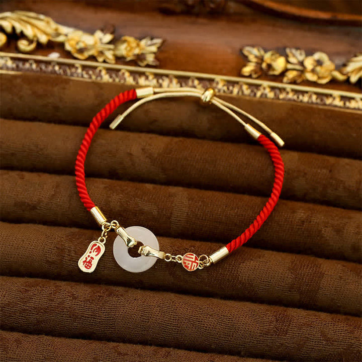 Buddha Stones White Jade Red String Fu Character Braided Blessing Bracelet - image 1