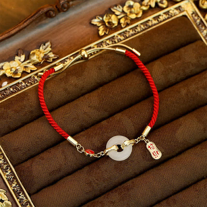 Buddha Stones White Jade Red String Fu Character Braided Blessing Bracelet - image 3