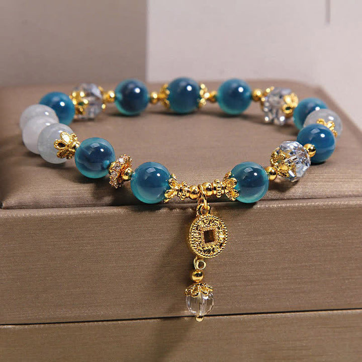 Buddha Stones Blue Natural Candy Agate Copper Coin Balance Bracelet - image 2