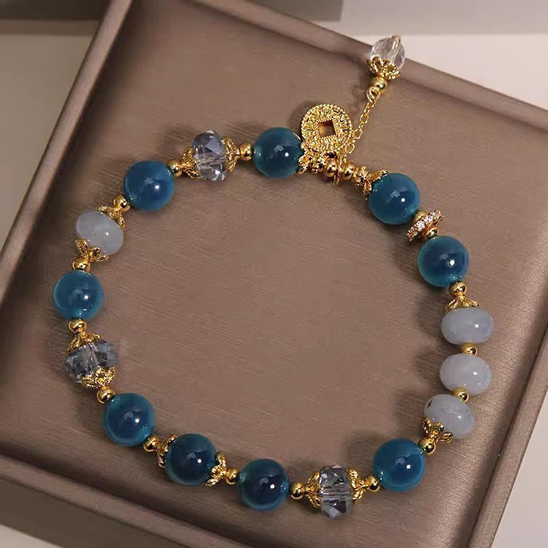 Buddha Stones Blue Natural Candy Agate Copper Coin Balance Bracelet - image 1