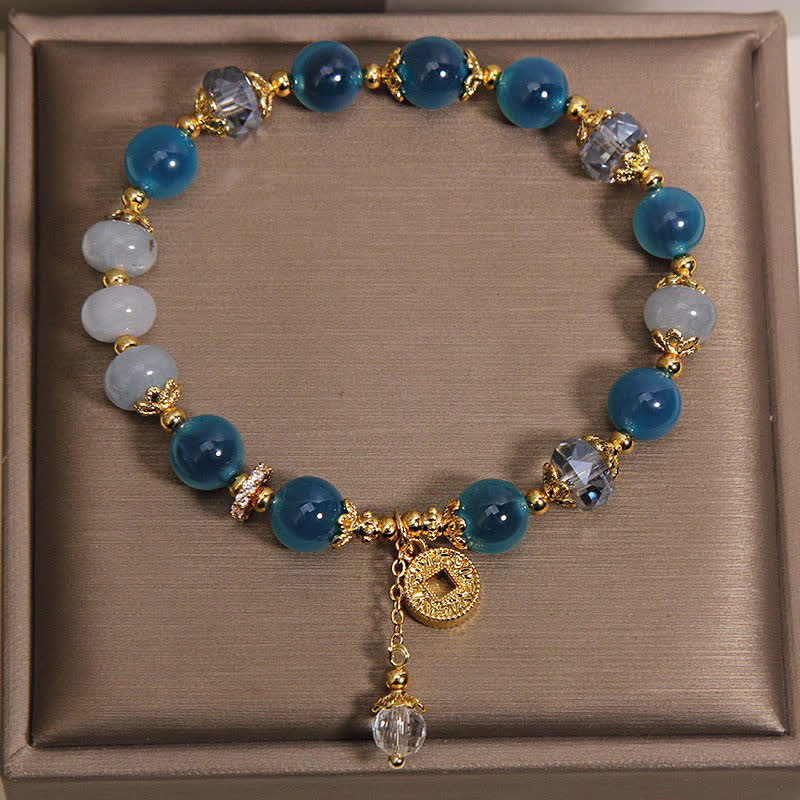 Buddha Stones Blue Natural Candy Agate Copper Coin Balance Bracelet - image 4