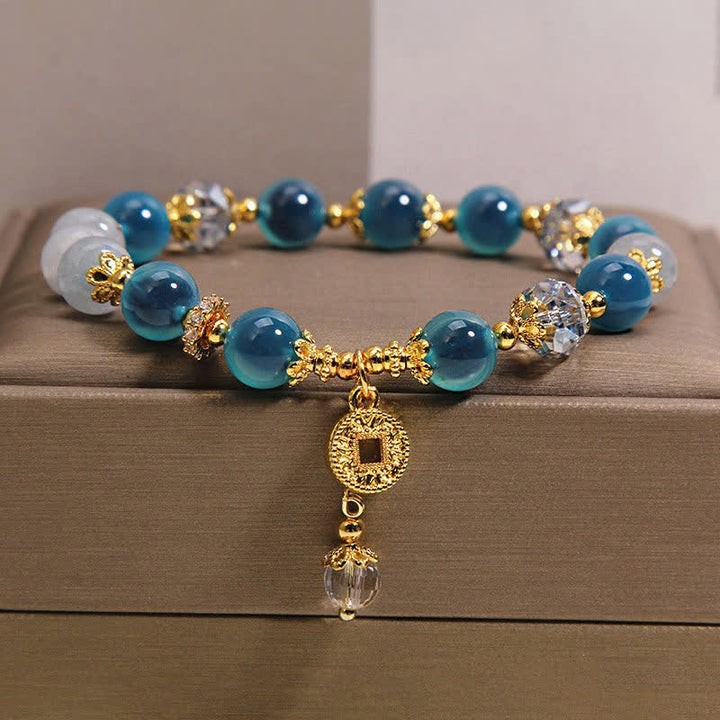 Buddha Stones Blue Natural Candy Agate Copper Coin Balance Bracelet - image 7