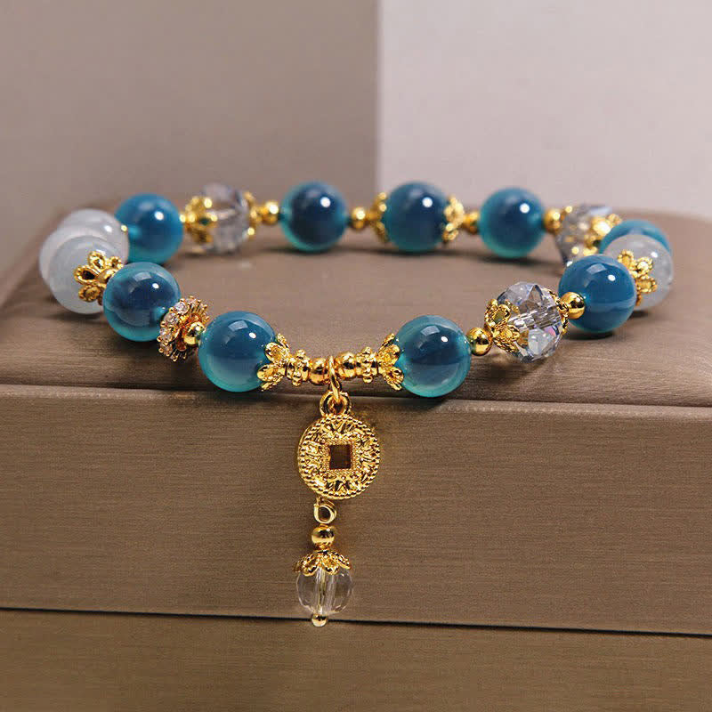 Buddha Stones Blue Natural Candy Agate Copper Coin Balance Bracelet - Candy Agate(Wrist Circumference 15-16cm) - image 0