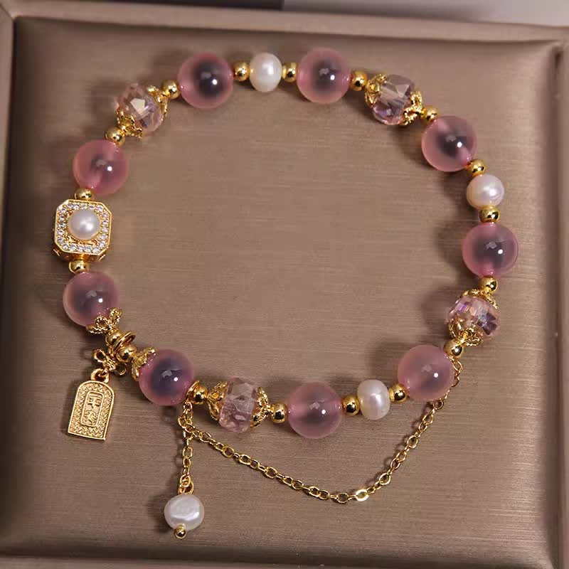 Buddha Stones Pink Natural Candy Agate Pearl Healing Bracelet - image 2