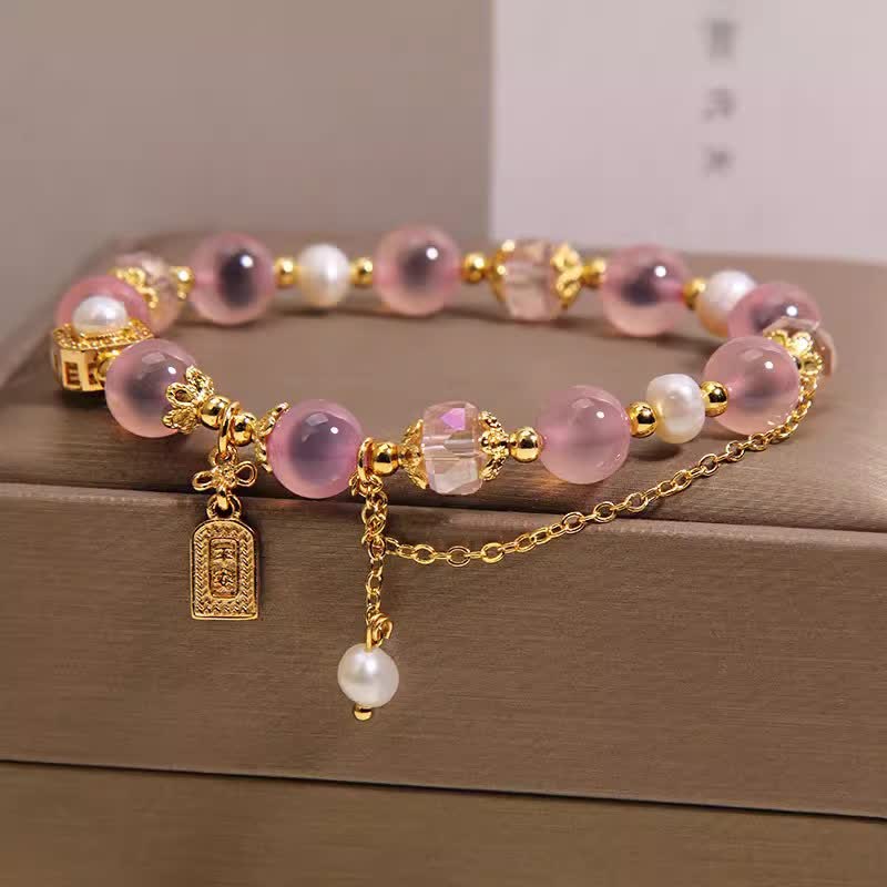 Buddha Stones Pink Natural Candy Agate Pearl Healing Bracelet - image 1